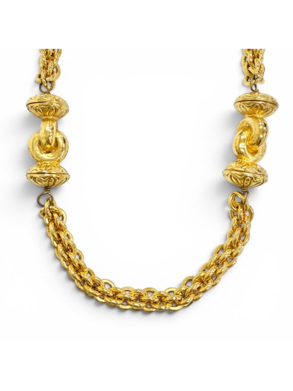 Chanel Vintage CC Logo Long Chain Necklace Gold with Design Parts